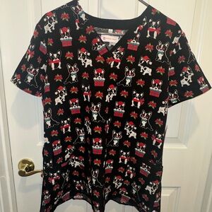 *NWT* Super Cute Boston Terrier Dog Christmas Scrub Top